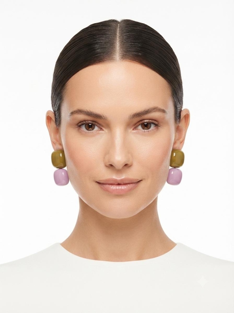 Bold Two-Tone Drop Earrings in Olive and Lilac two pairs set only 20$